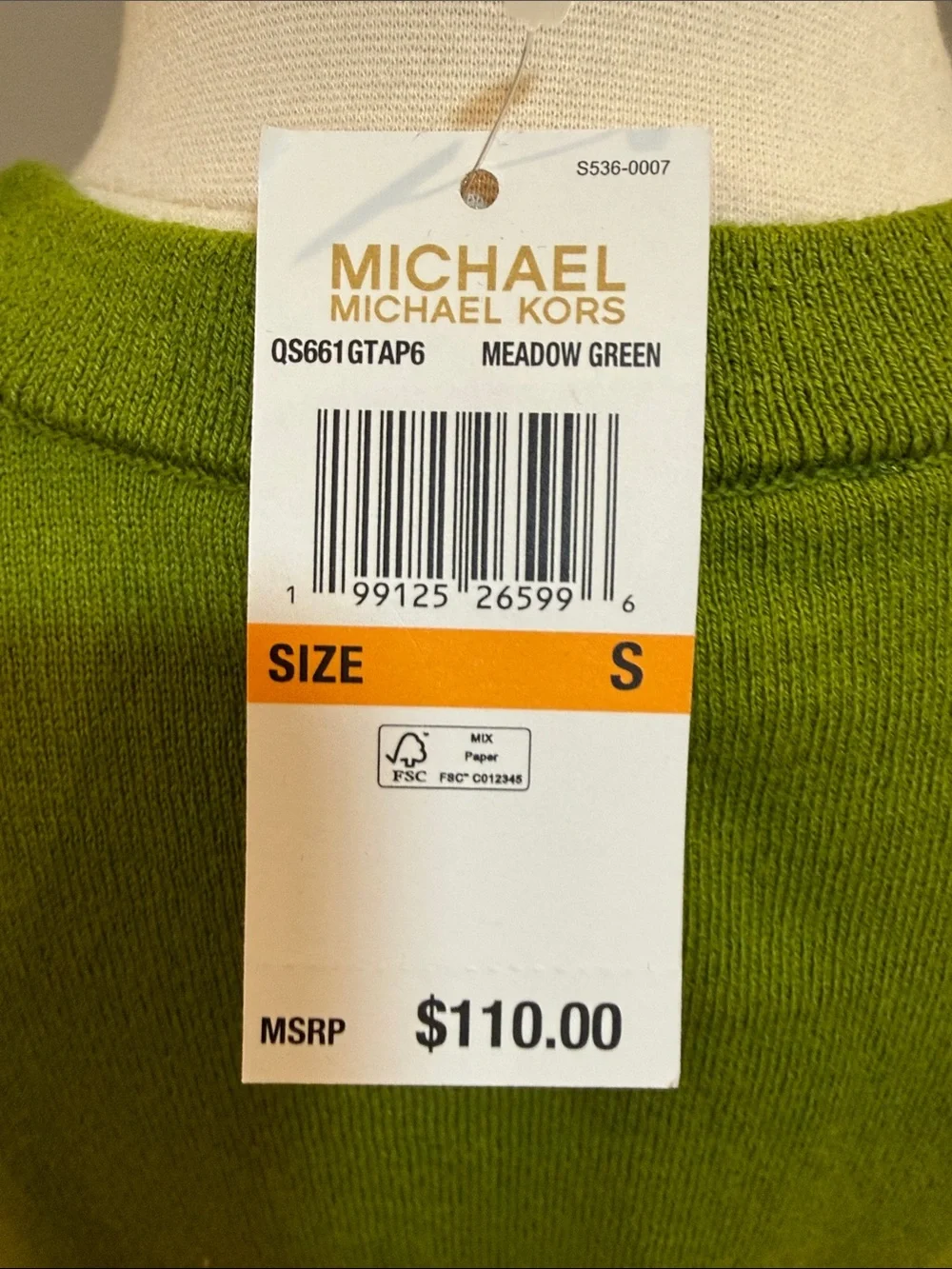 NWT - Michael Kors Green and White Logo Short Sleeve Knit Top